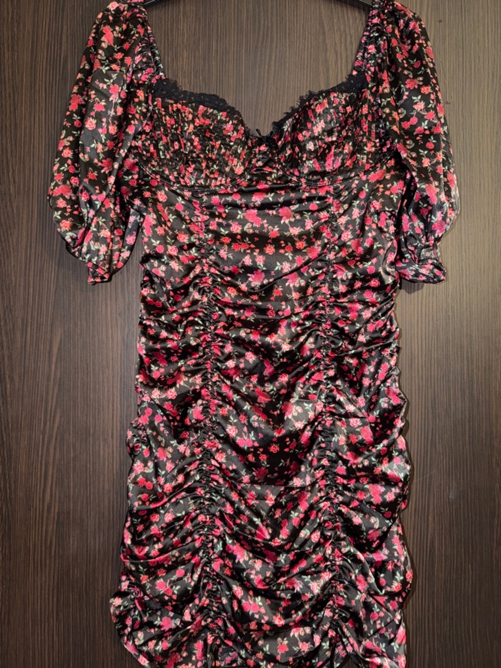 Victoria's Secret Black Mini Dress with Red Floral Print